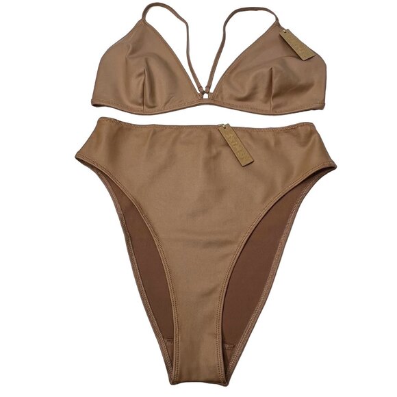 SKIMS Wet Jersey Triangle Bralette + High Waist Brief Sienna Large